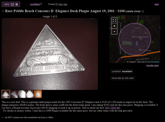 A Pebble Beach Concours D’Elegance Dash Plaque!?